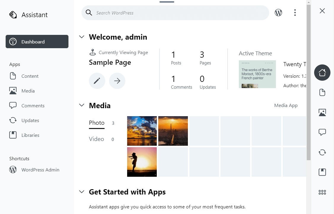 An example of the Assistant 0.7 version homepage.
