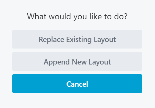 An dialogue window asking if the user wants to replace the existing layout, a crucial step for a WooCommerce single product page builder.