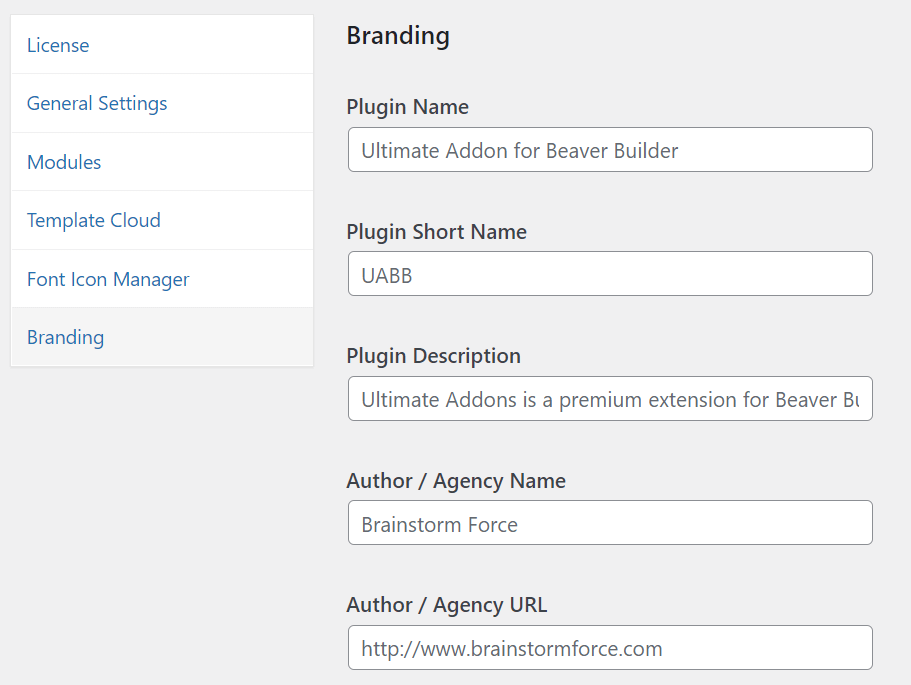 A few of the options for personalized branding found with the Ultimate Addons for Beaver Builder.