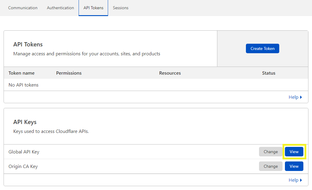 Finding the Cloudflare API keys.
