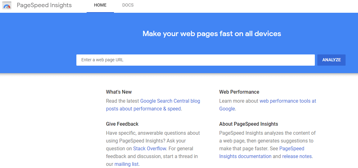 Testing a site with Google PageSpeed Insights