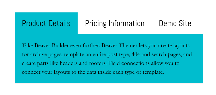 An example of the Beaver Builder tabs module on a website.