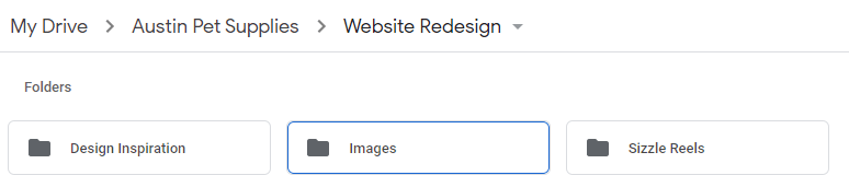 Organizing assets in Google Drive when onboarding web design clients.