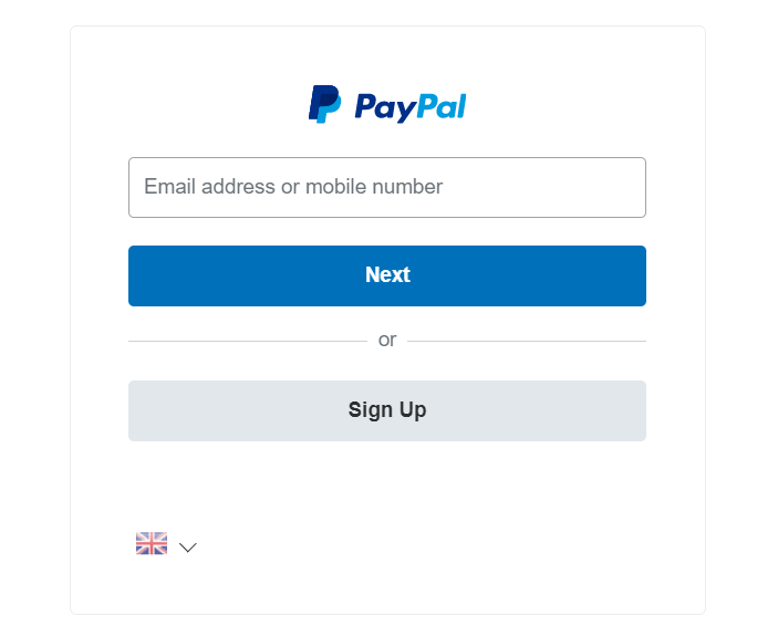 The PayPal login page