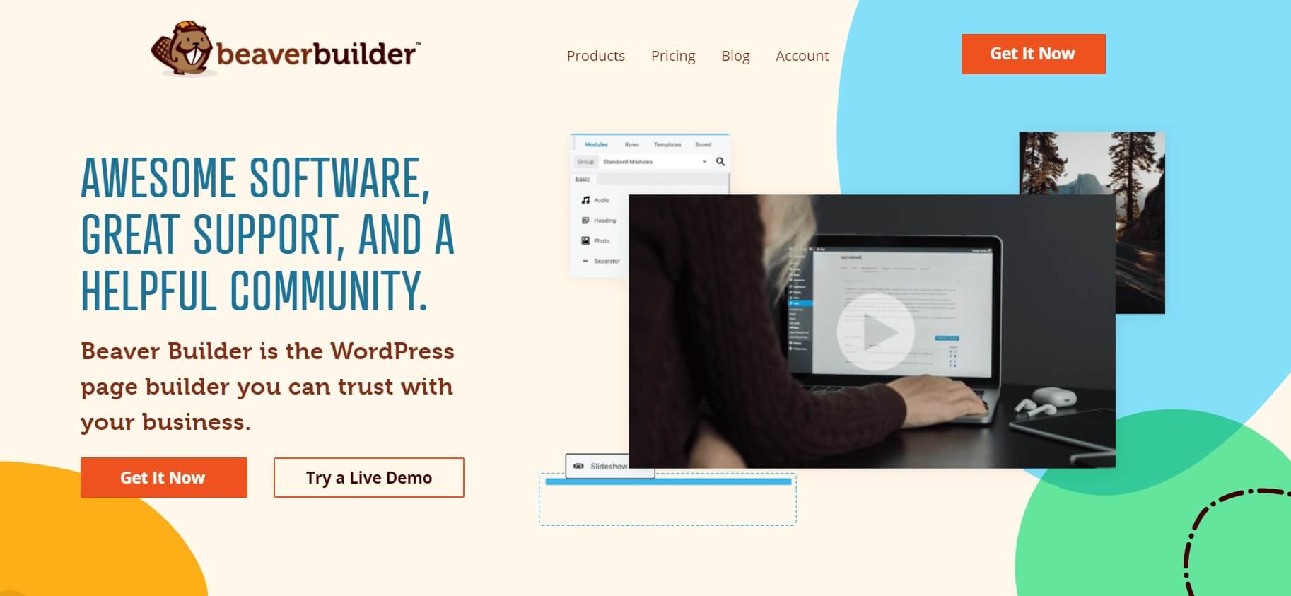 A screenshot of the Beaver Builder homepage.