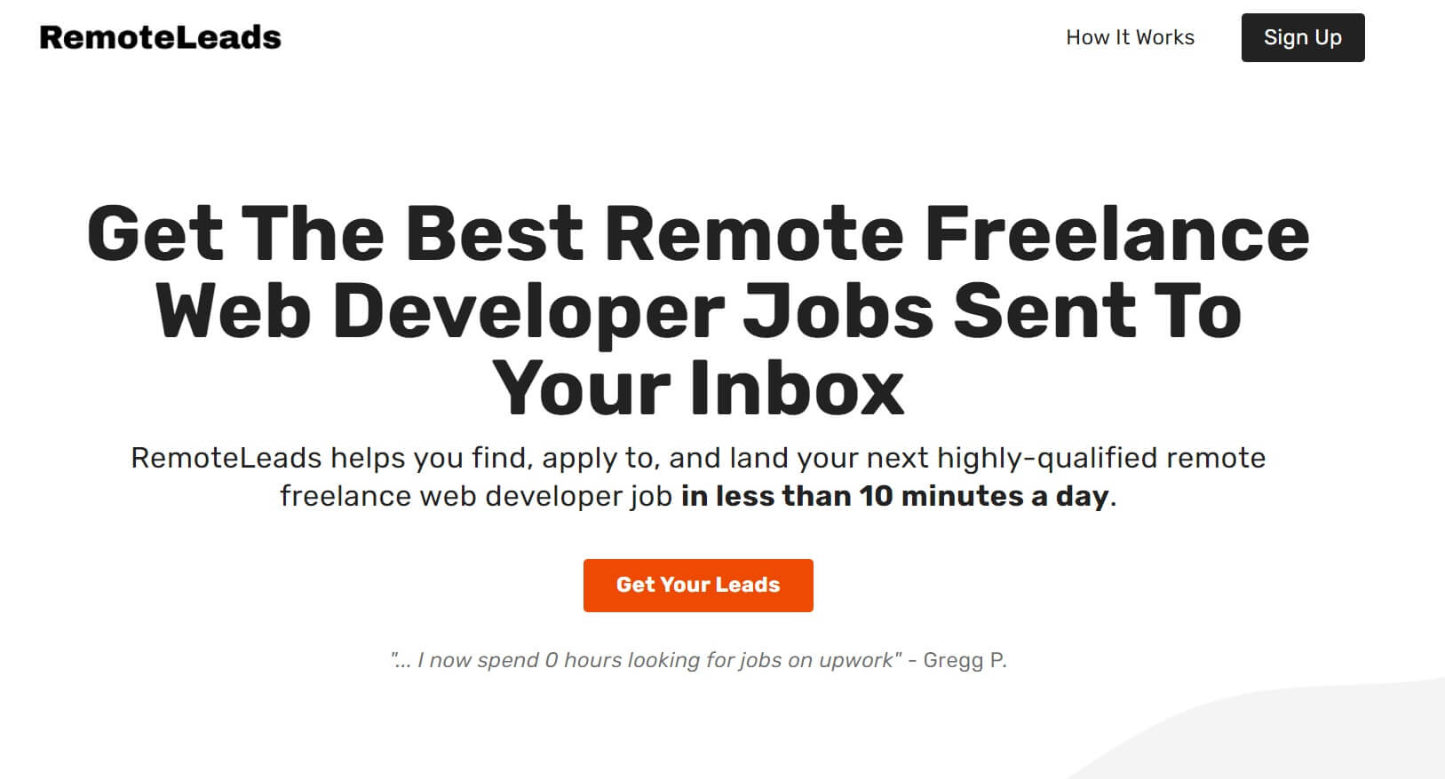 The RemoteLeads homepage