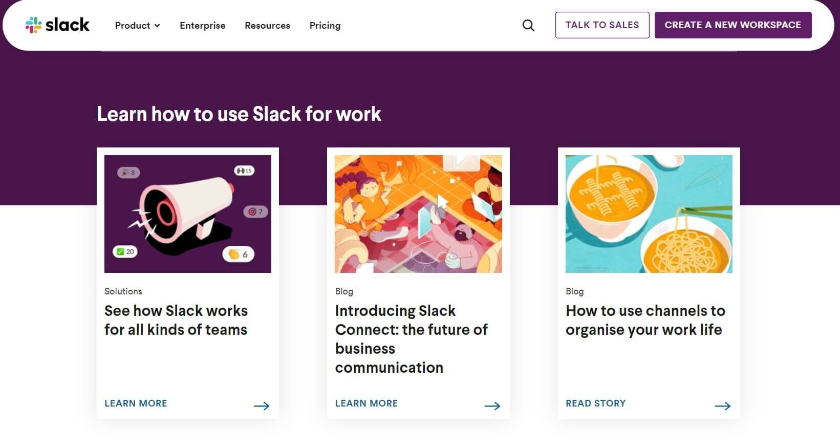 A screenshot of the Slack homepage.