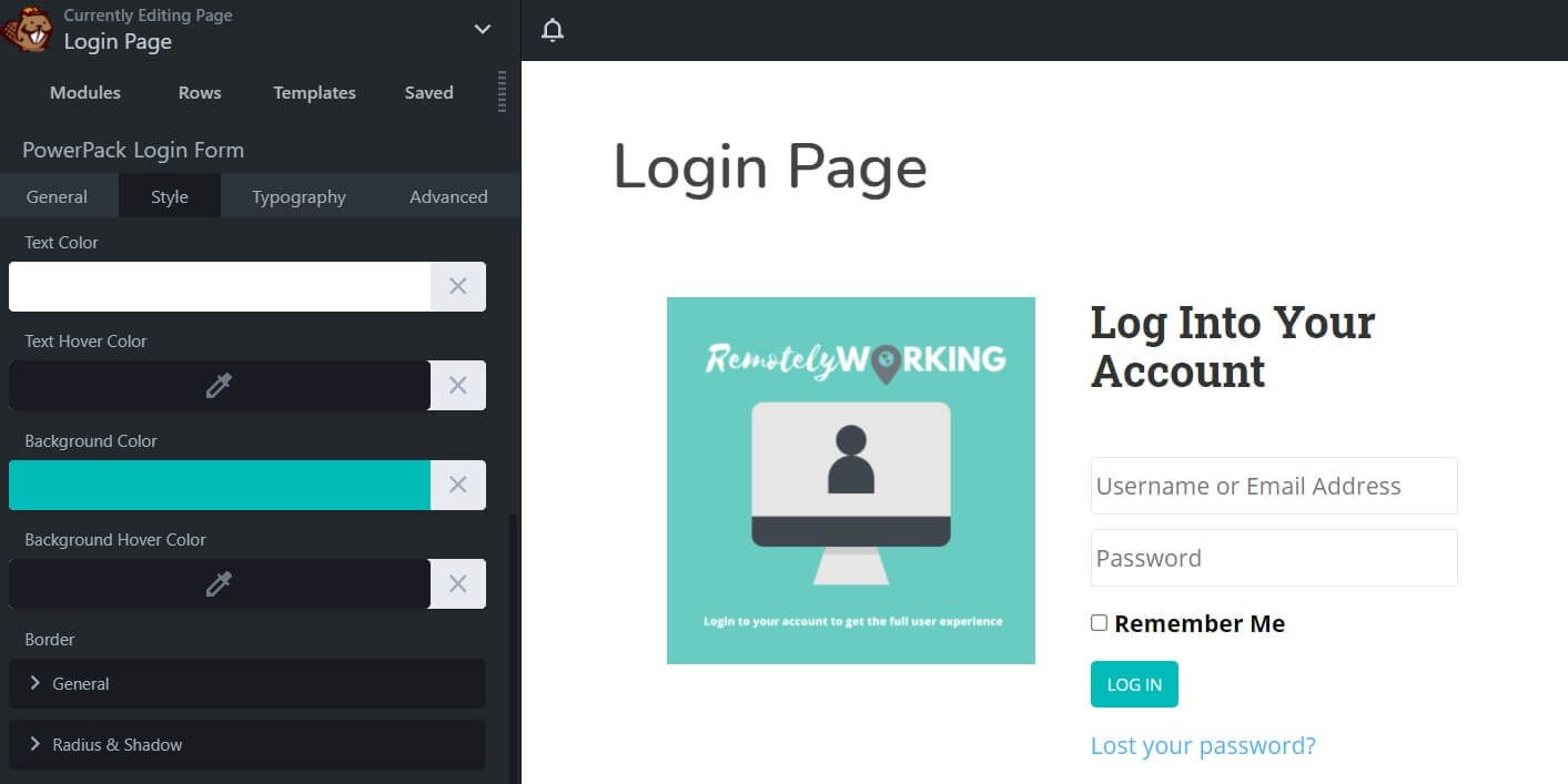 A screenshot of how to customize login page design in Beaver Builder