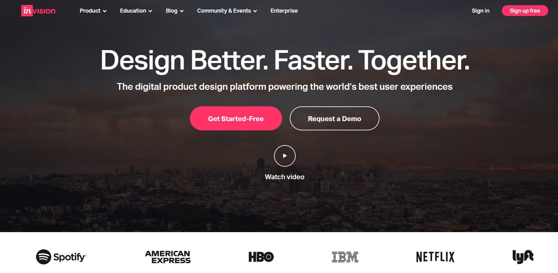 A screenshot of the InVision homepage.