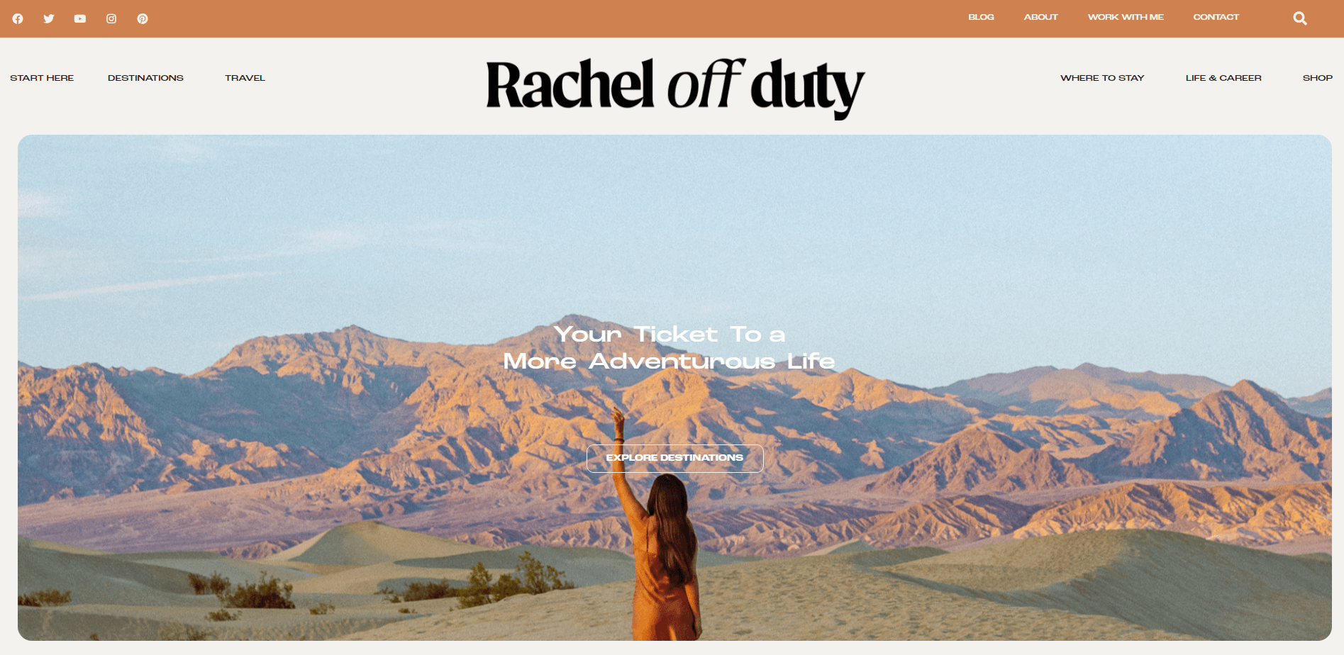 A website using muted browns and pinks in its color scheme.