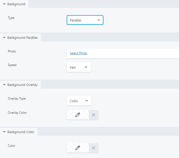 Options for customizing a parallax effect.