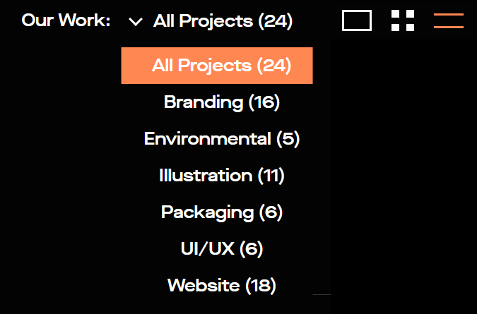 An example of a web design portfolio with a category filtering function.
