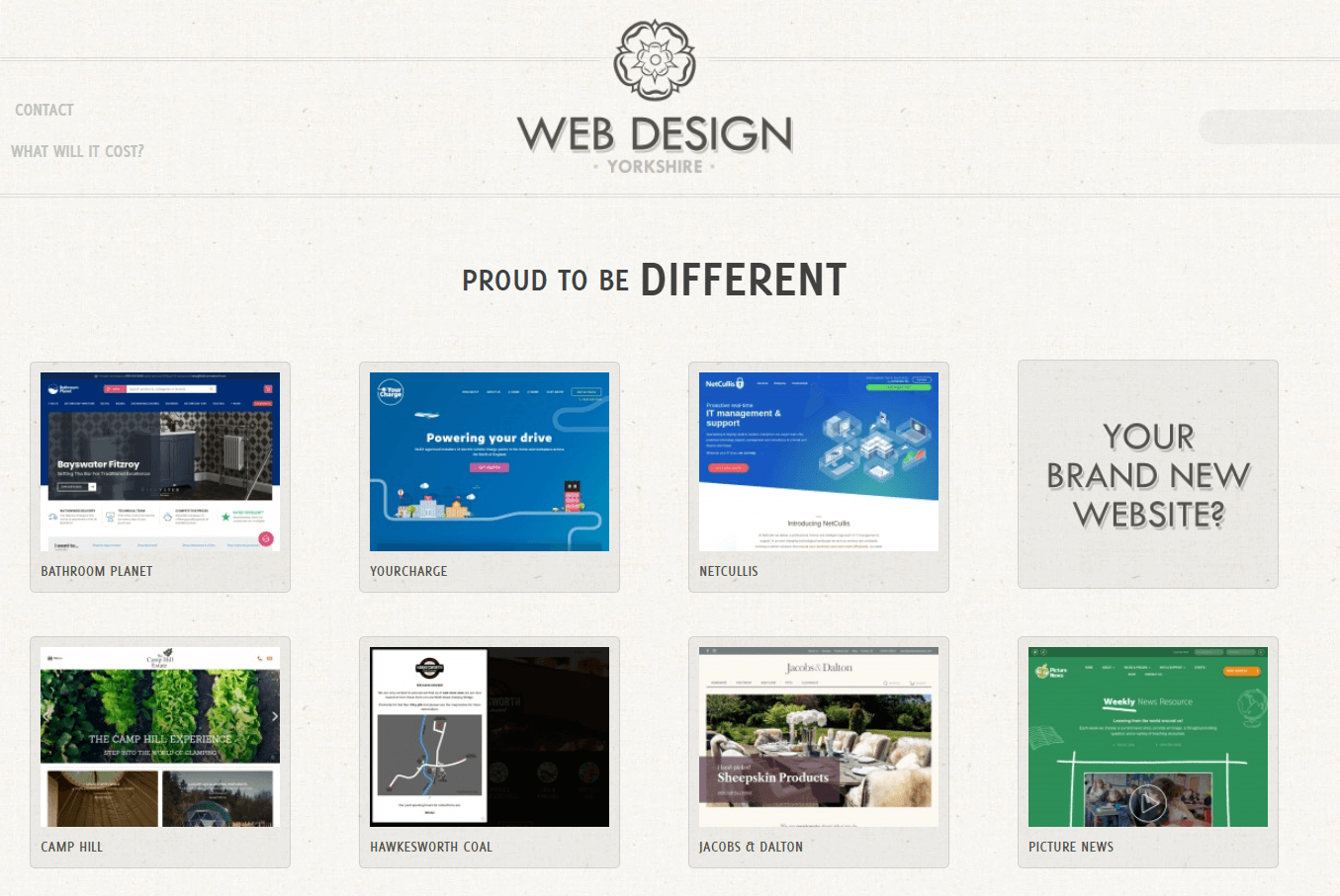 An example of a web design portfolio featuring many different niches.
