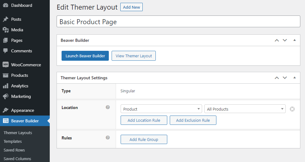 Adding a basic product page template in Beaver Builder.