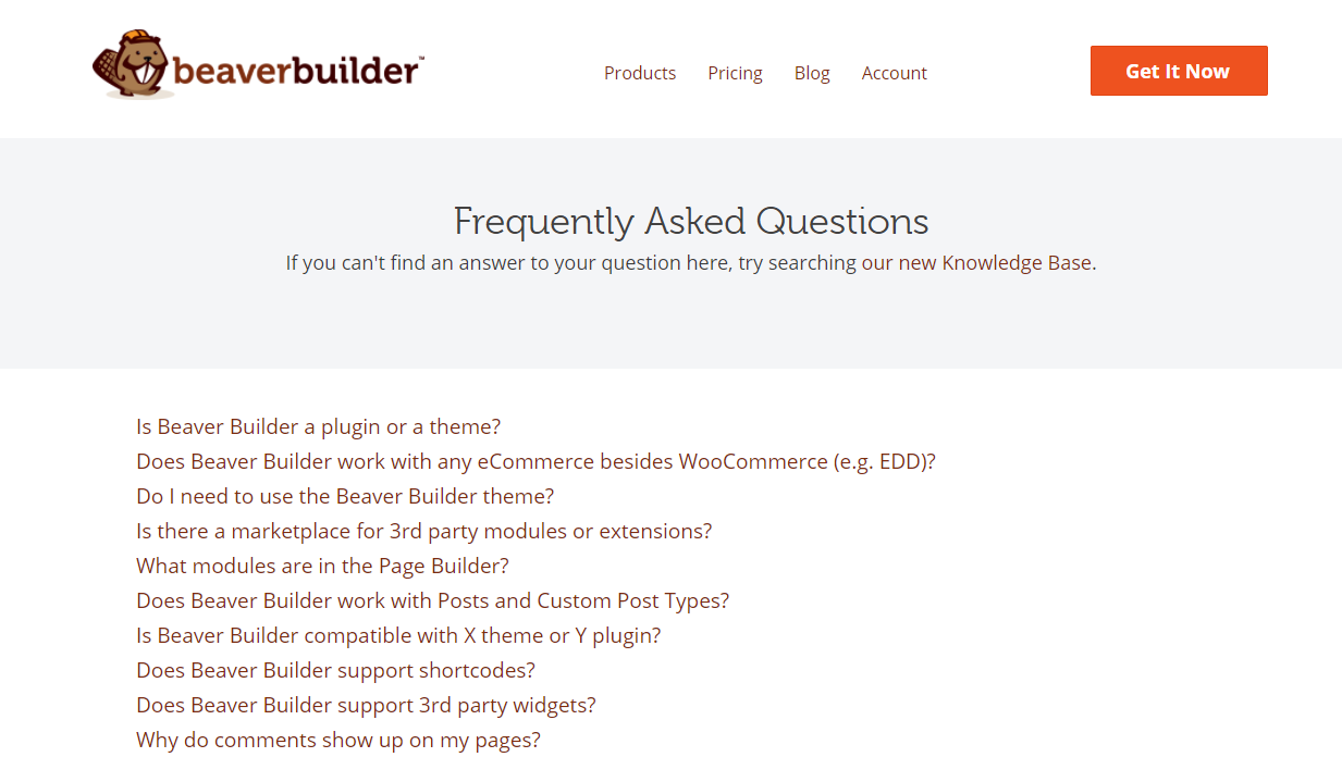 The Beaver Builder FAQs page.