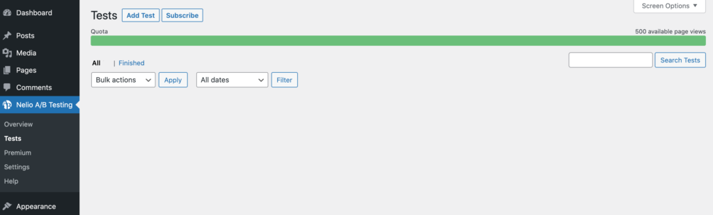 The Nelio A/B Testing dashboard.