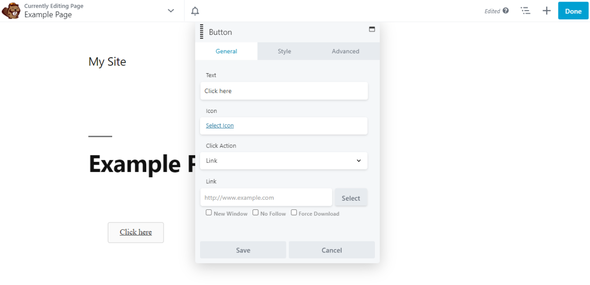 The Beaver Builder Button module settings.