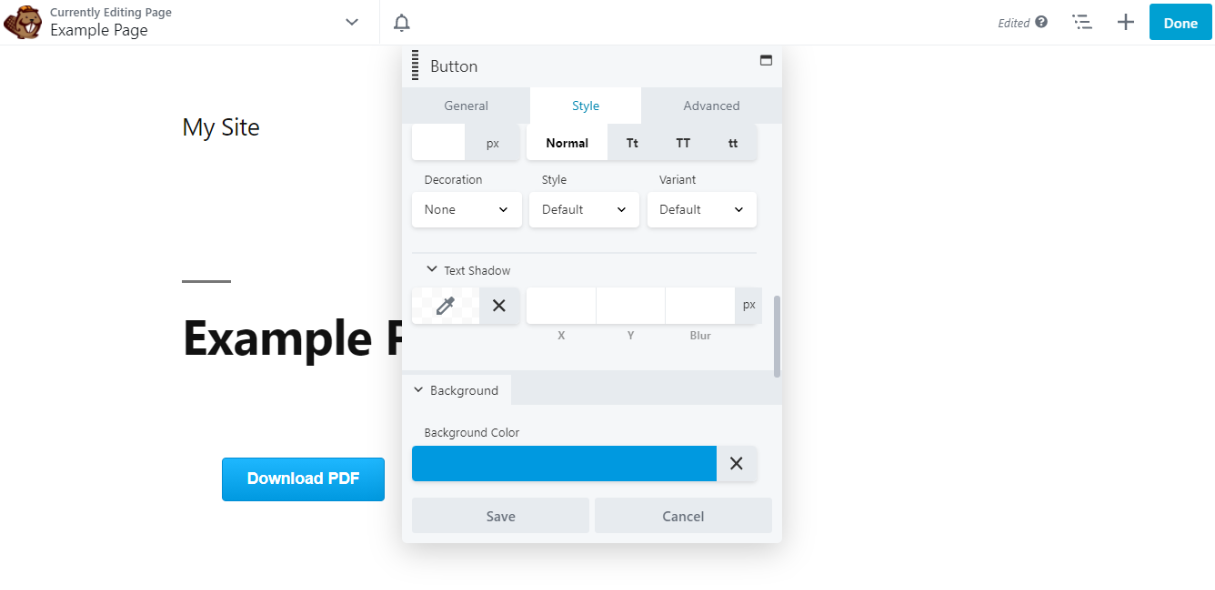 A download PDF button in Beaver Builder.