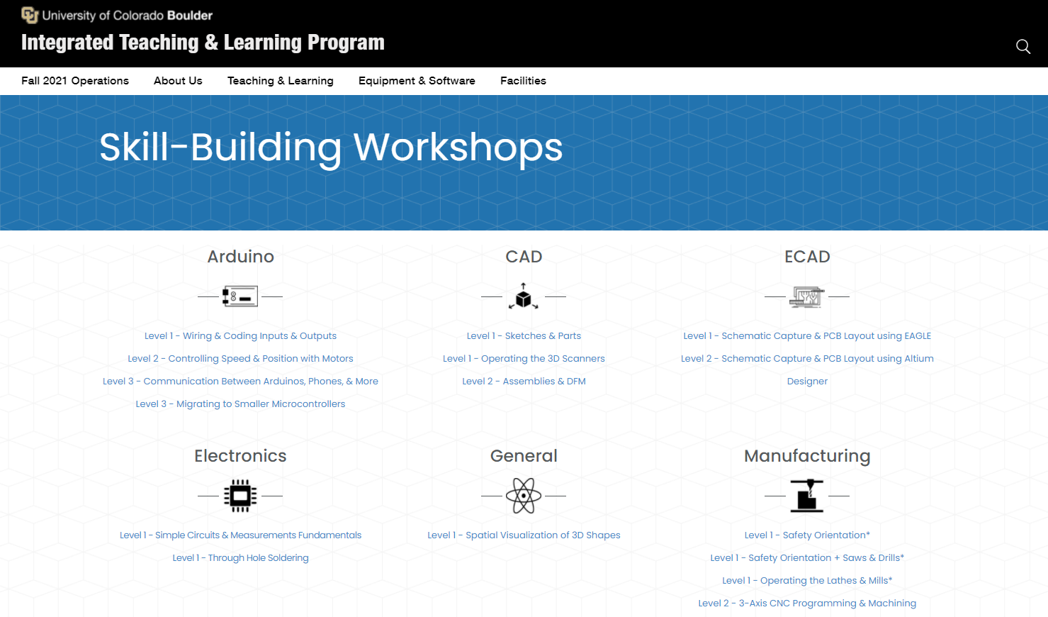 The Workshop page on the University of Colorado Boulder website.