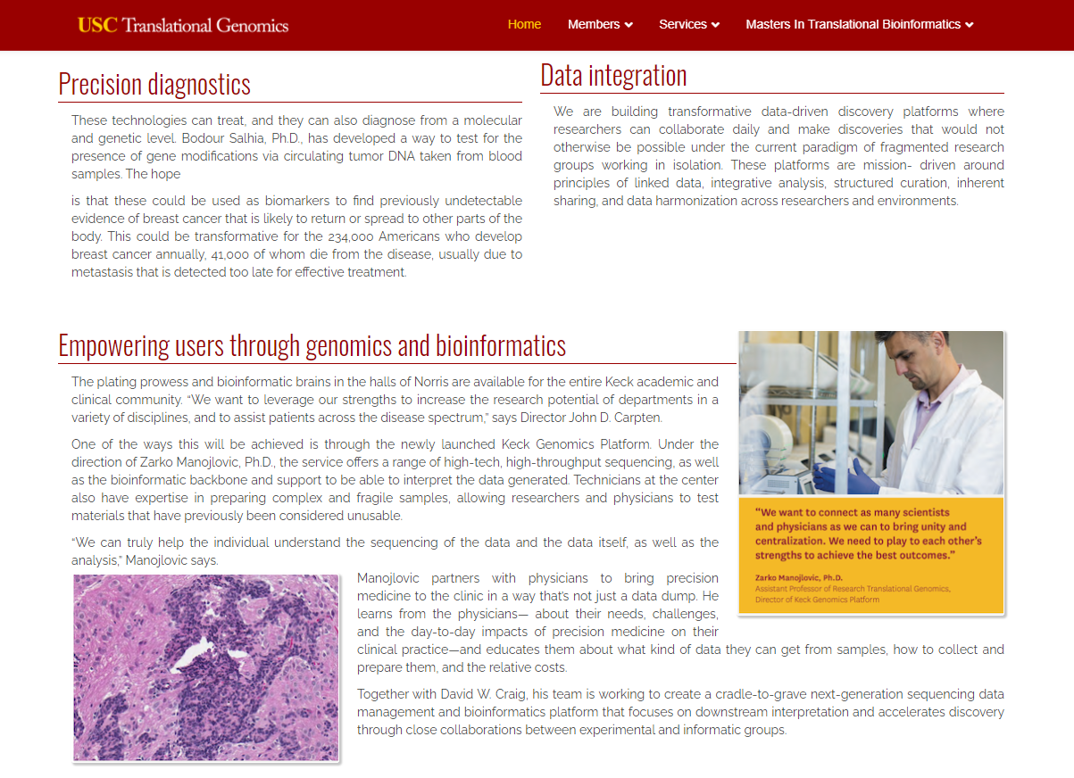 The USC Translational Genomics content page.