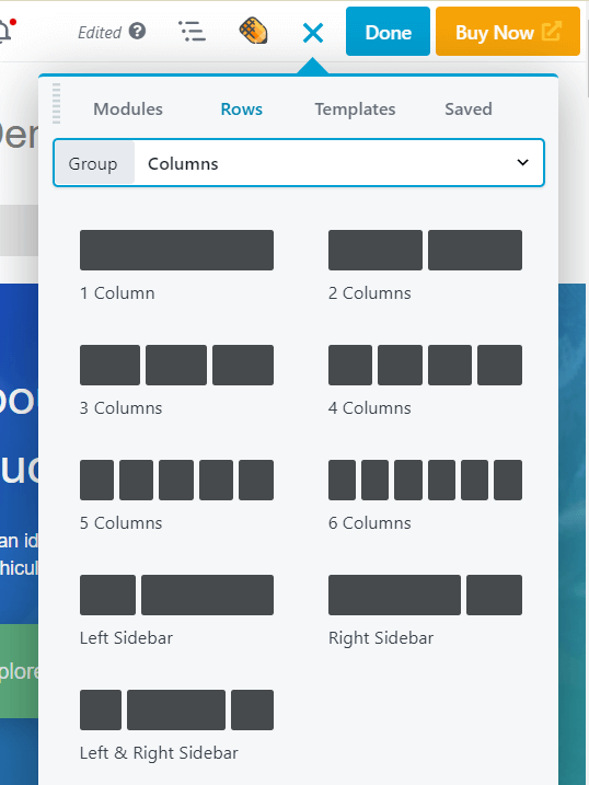 The Beaver Builder columns options.