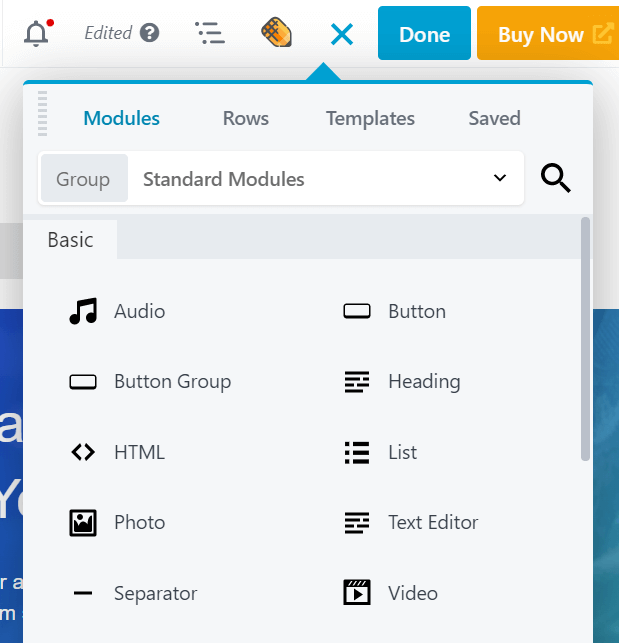 A closeup of the module menu.