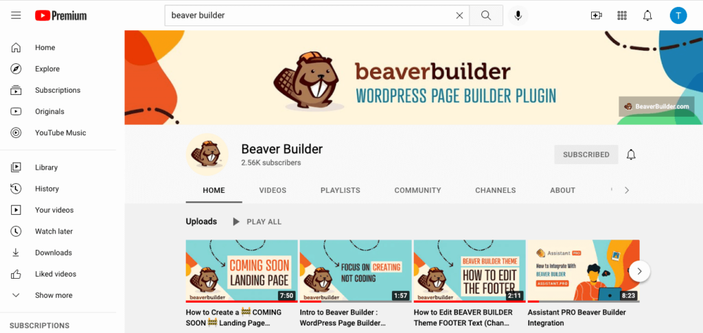 Beaver Builder YouTube channel
