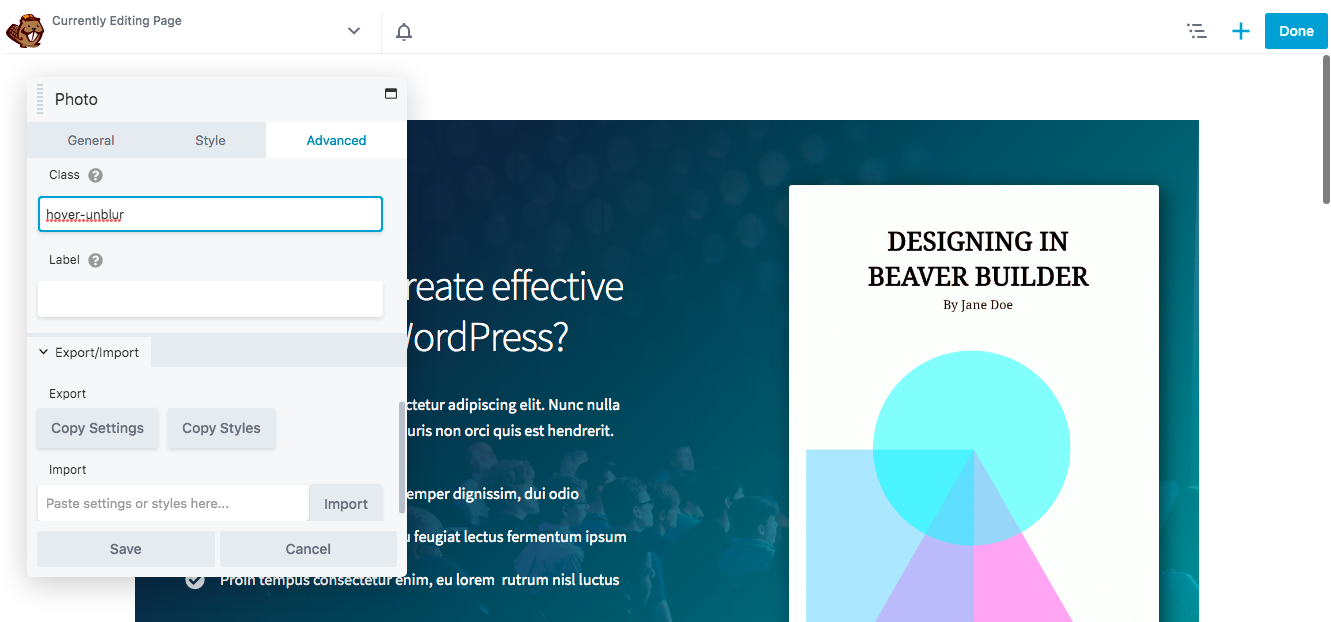 Adding a hover effect CSS class.