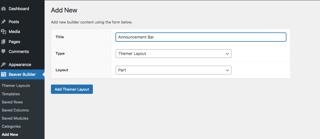 Themer Layout settings