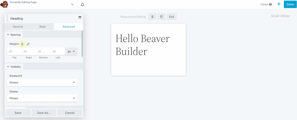 Beaver Builder page builder's smartphone view