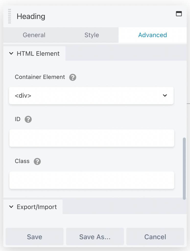 The HTML Element section