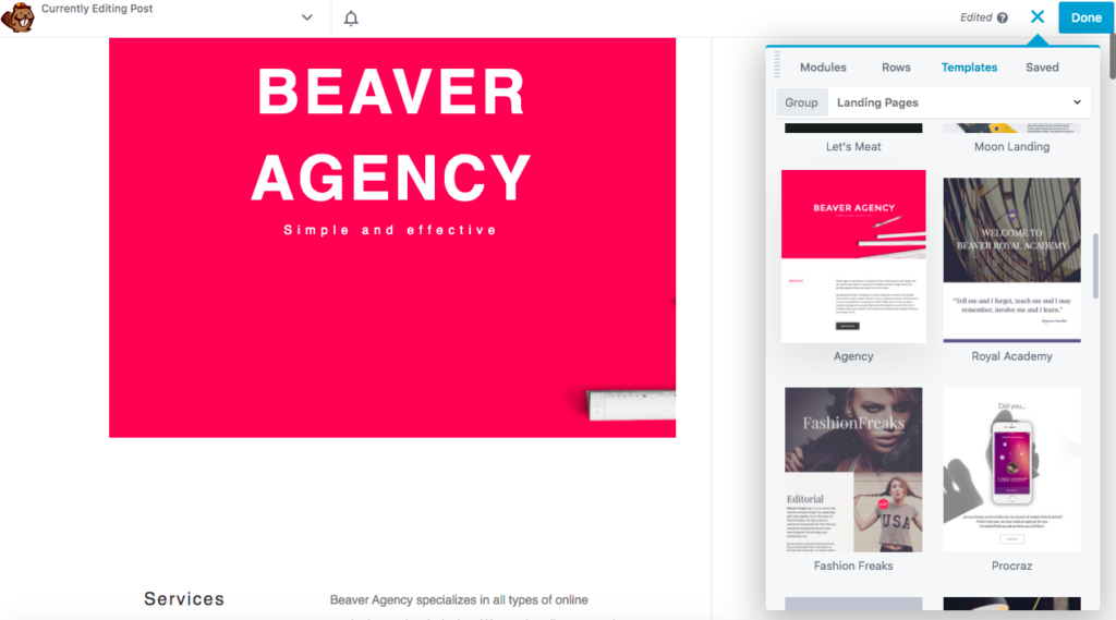 Beaver Builder templates tab