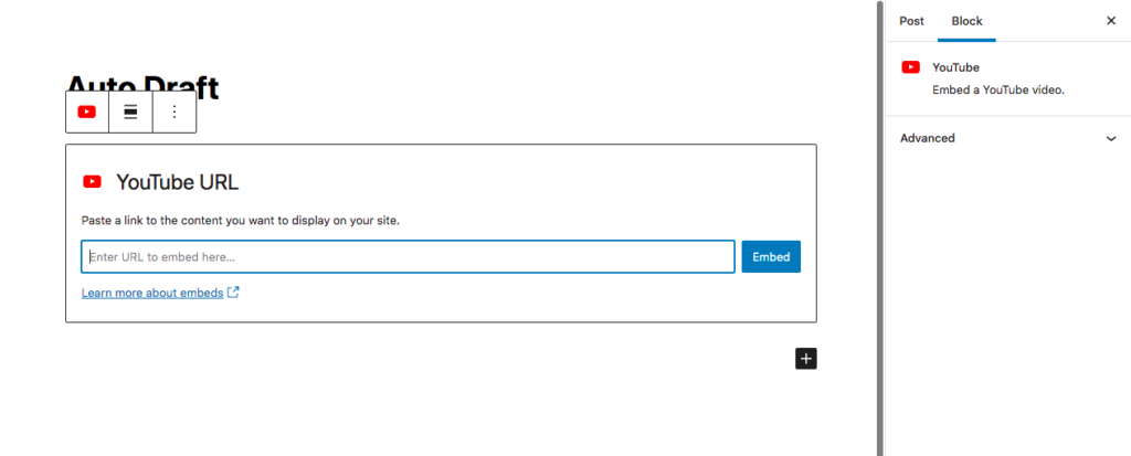 Block editor YouTube block
