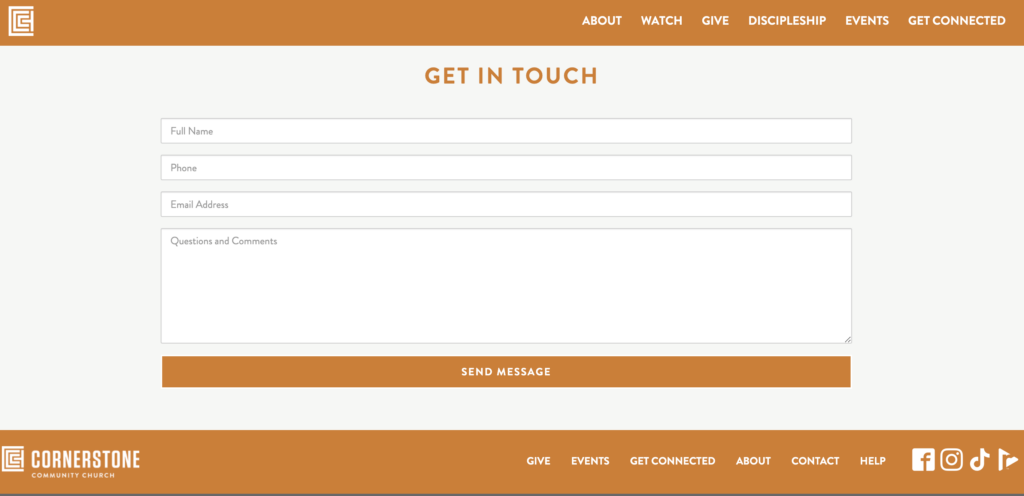 Cornerstone Community Church contact form. 