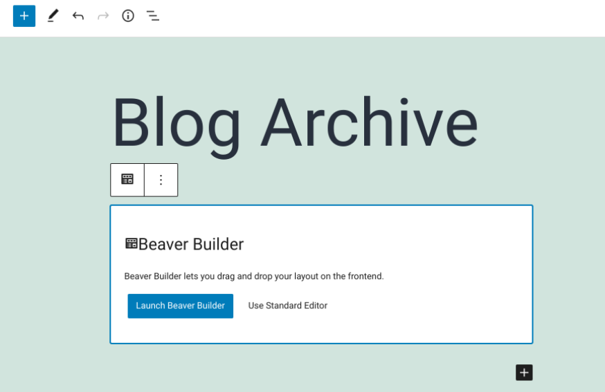 The option to launch Beaver Builder in WordPress page editor.