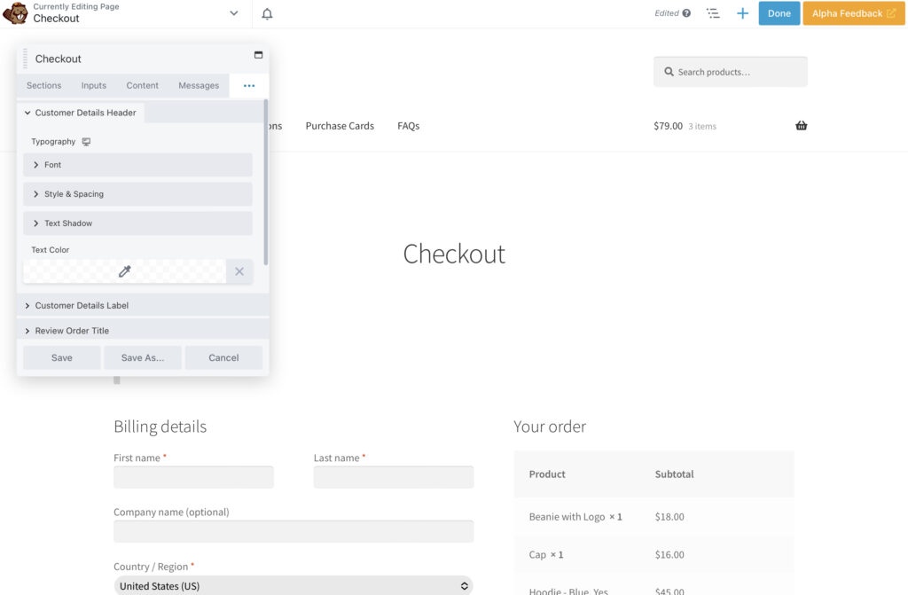 The checkout page in Beaver Builder