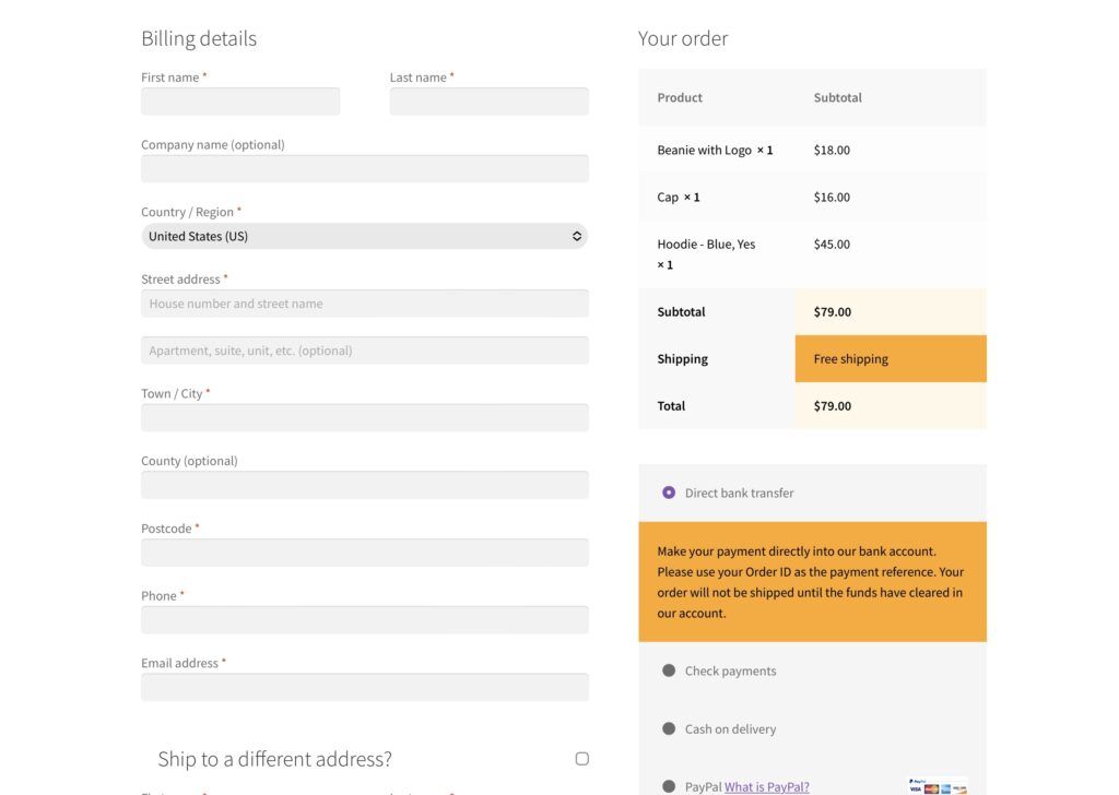 A complete checkout page