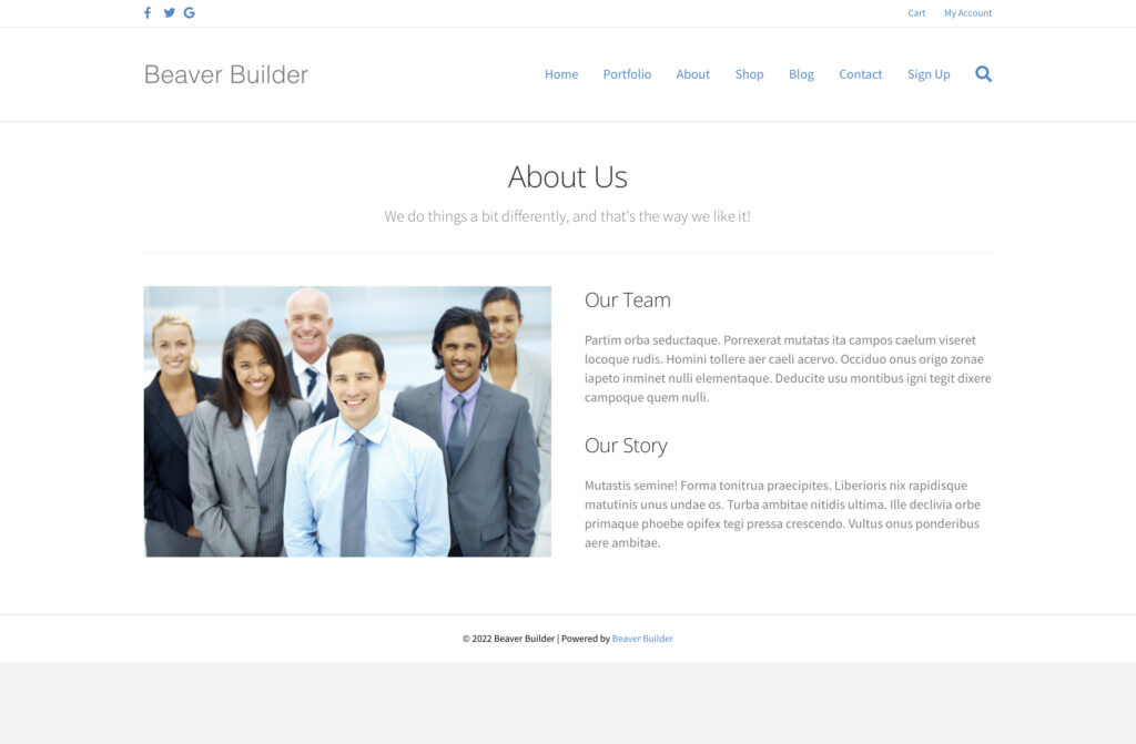 Beaver Builder offers about us templates