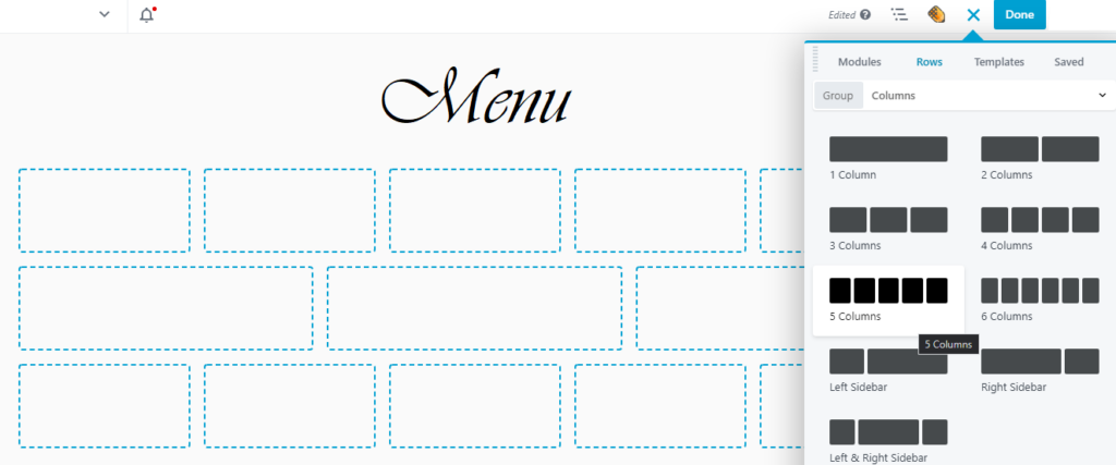 Restaurant menu grid example