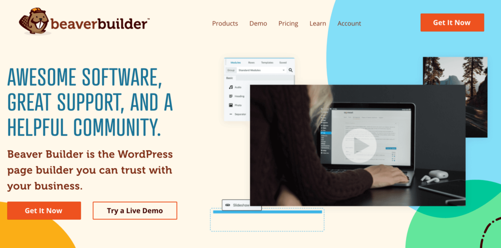 The Beaver Builder homepage. 