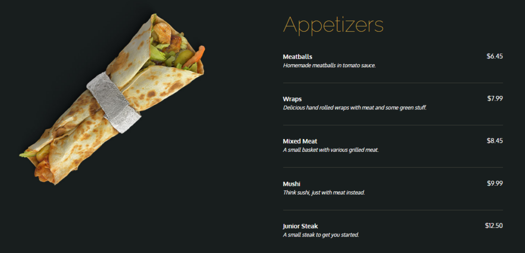 Appetizer menu example