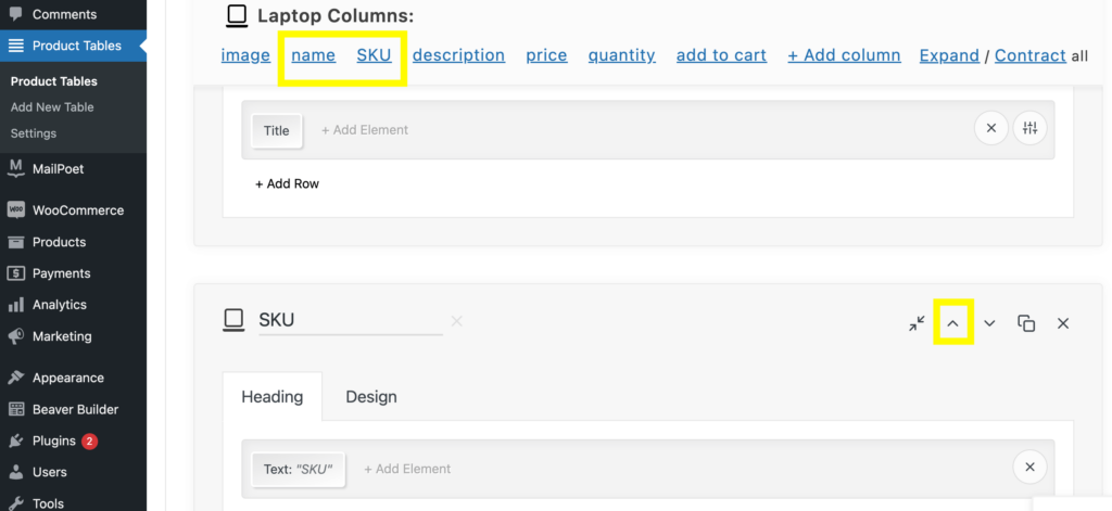 Moving the "SKU" column in a WooCommerce order form.