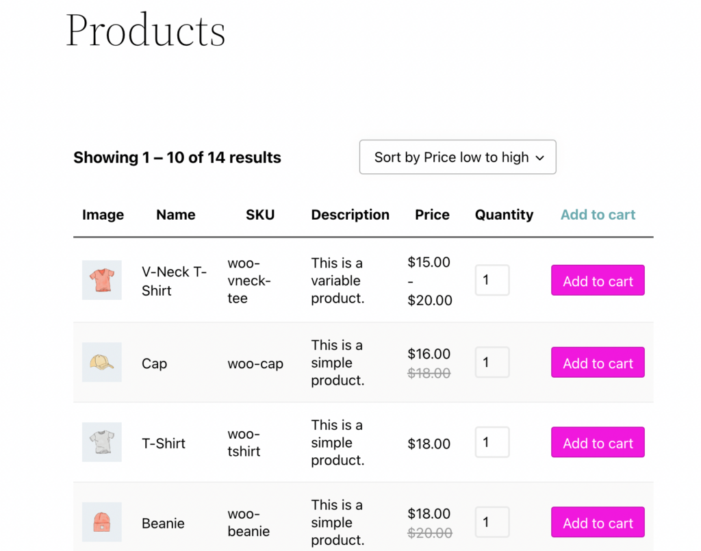 Example of a WooCommerce order form. 