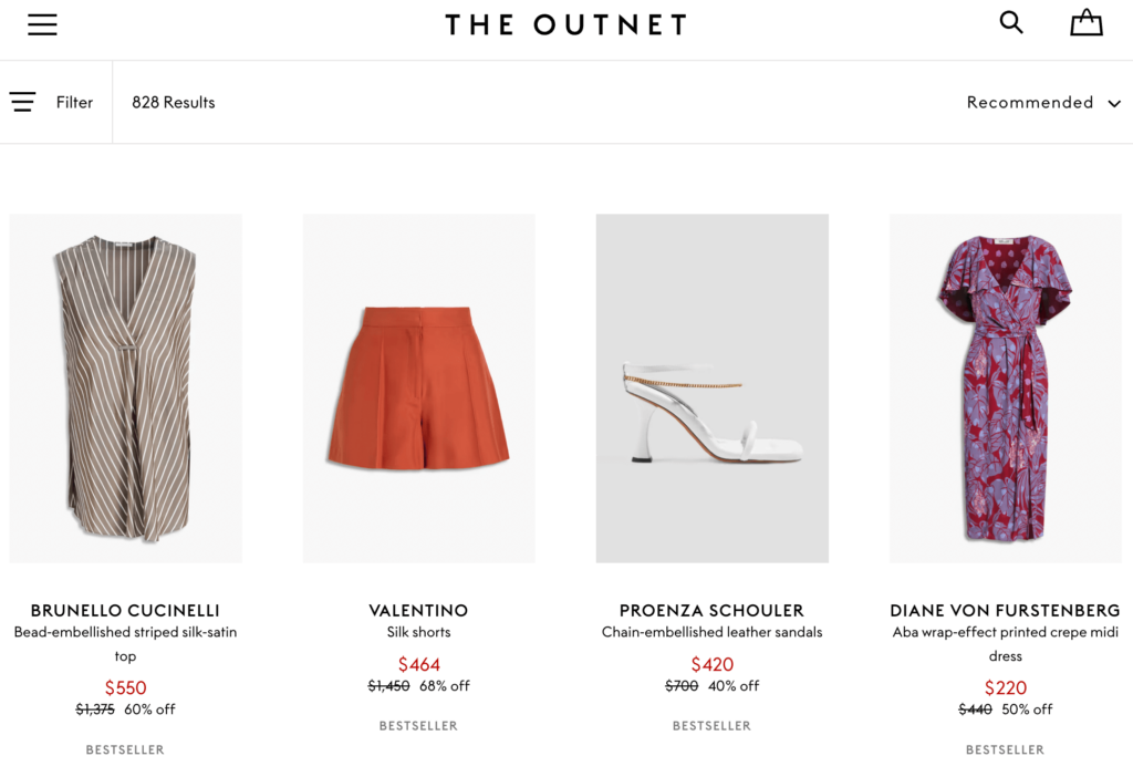 The Outnet products page. 