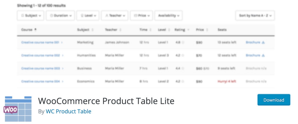 WooCommerce Product Table Lite plugin. 