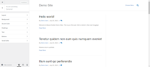 WordPress customizer demo