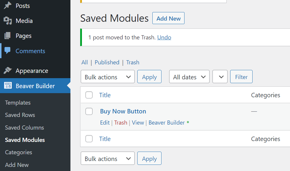 Beaver Builder saved modules. 