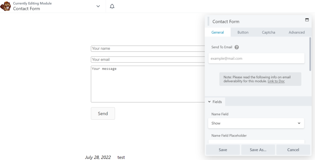 Editing the Contact Form module with Beaver Builder