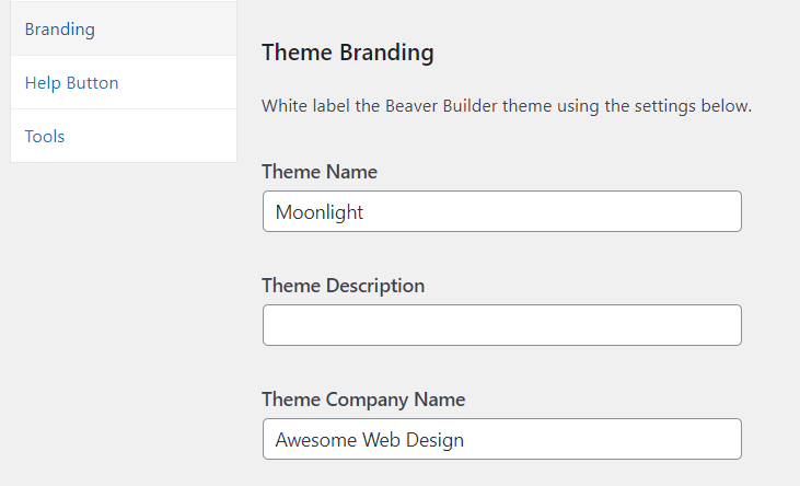 The Theme branding options in Beaver Builder