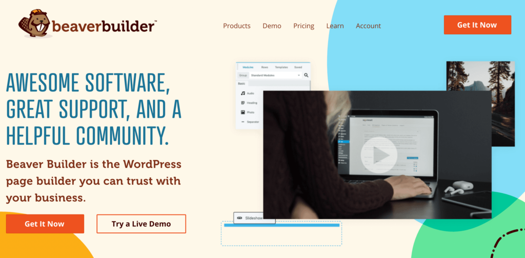 The Beaver Builder homepage. 